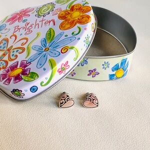 Brighton Heart Stud Silver Earrings with Floral Tin